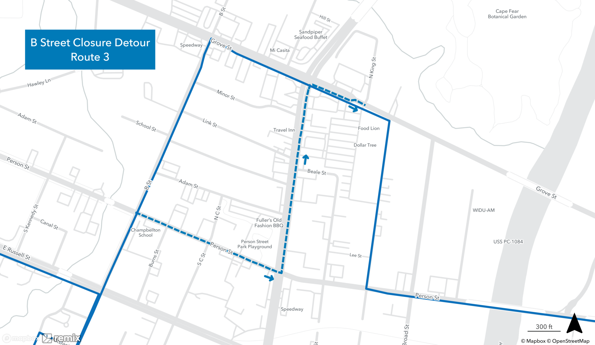 B Street Closure Route 3