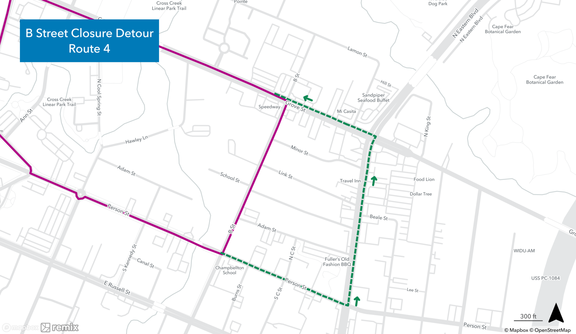 B Street Closure Route 4