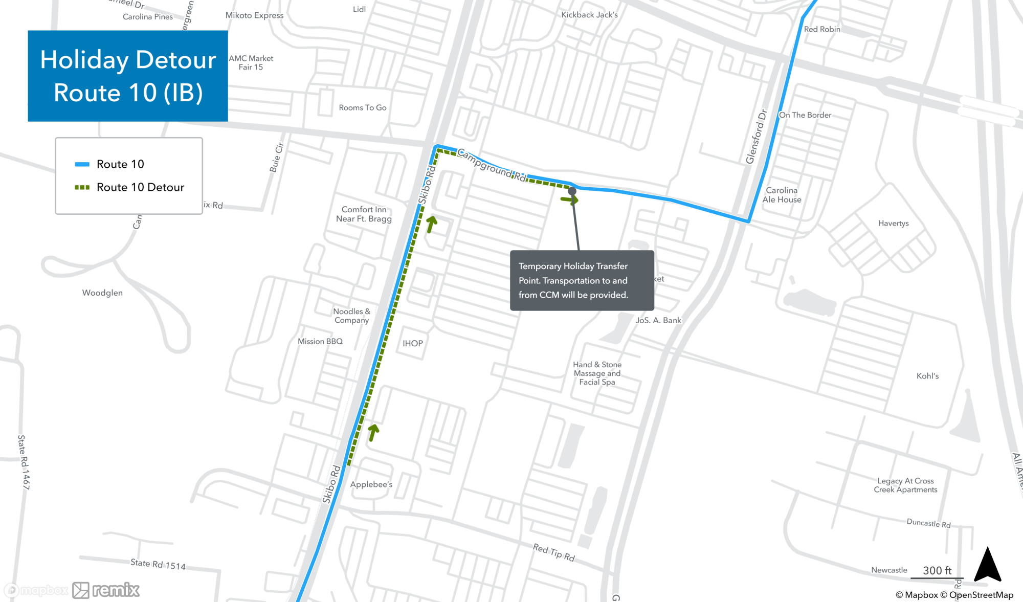 Holiday Mall Detours - Route 10 IB