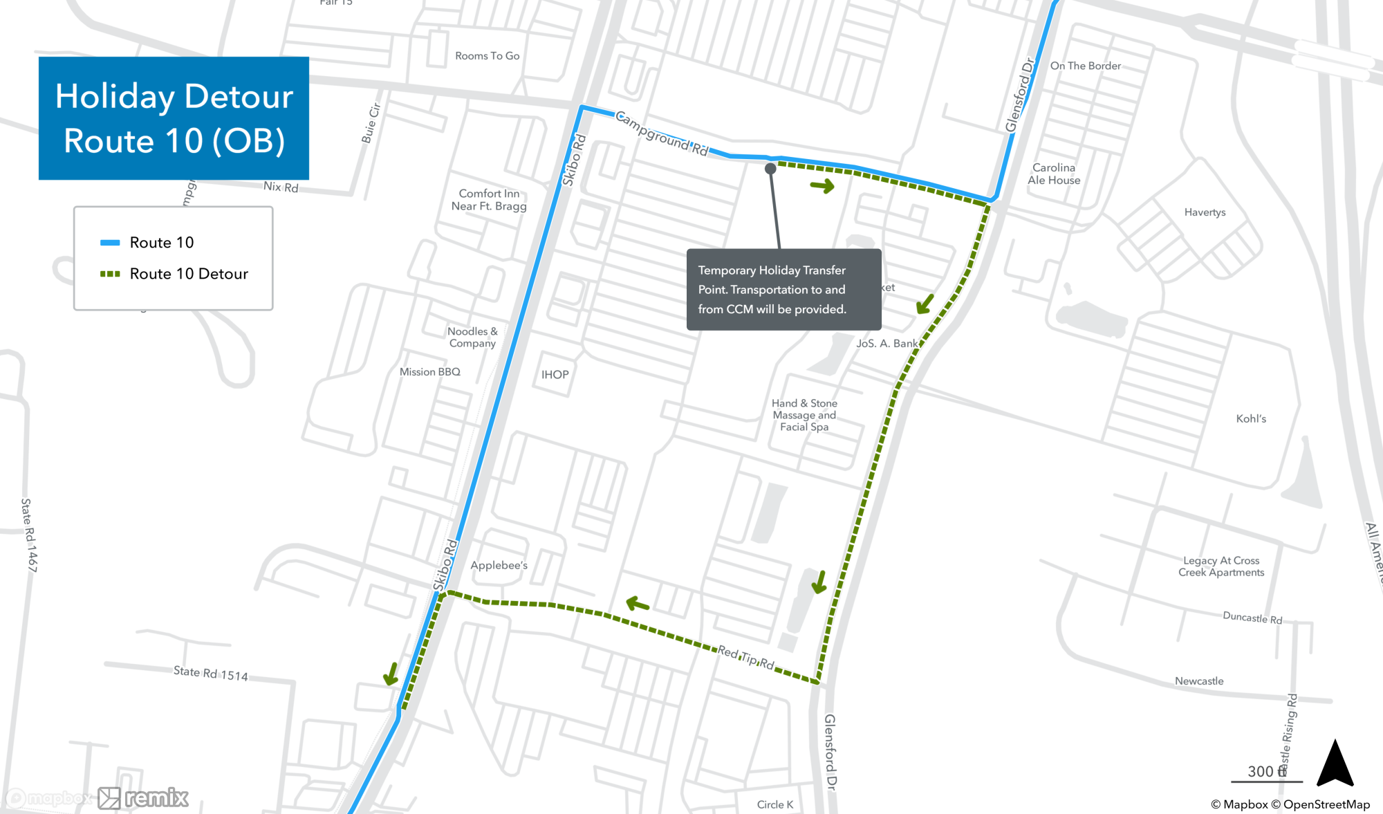 Holiday Mall Detours - Route 10 OB