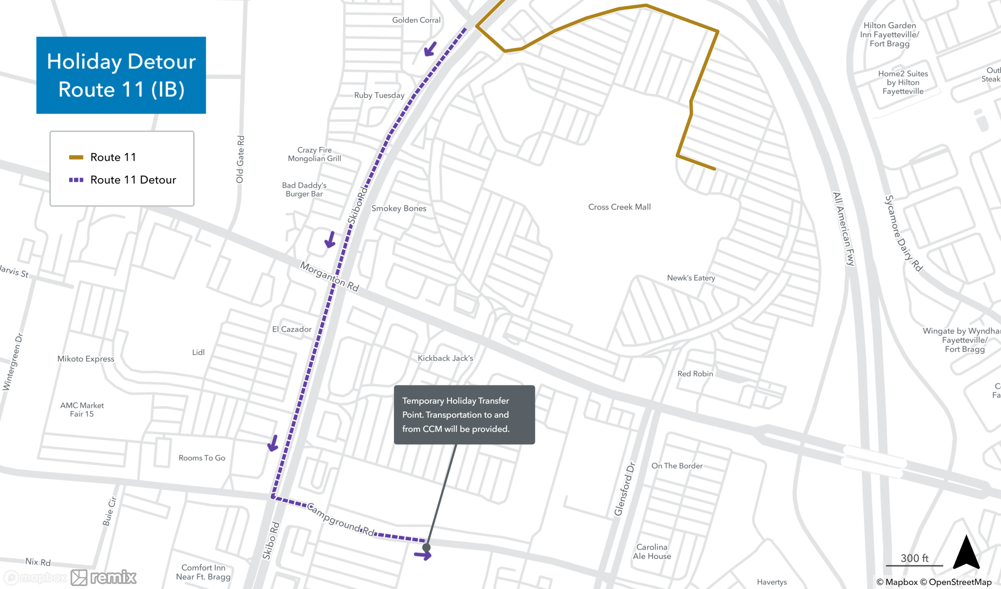 Holiday Mall Detours - Route 11 IB