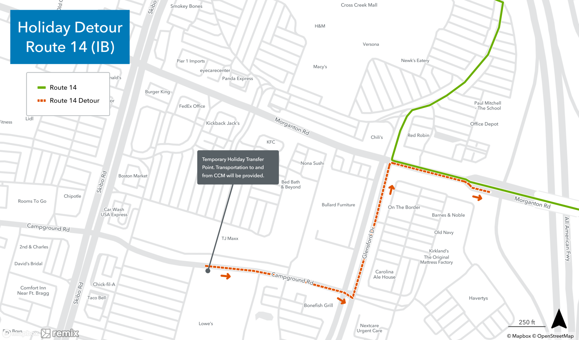 Holiday Mall Detours - Route 14 IB