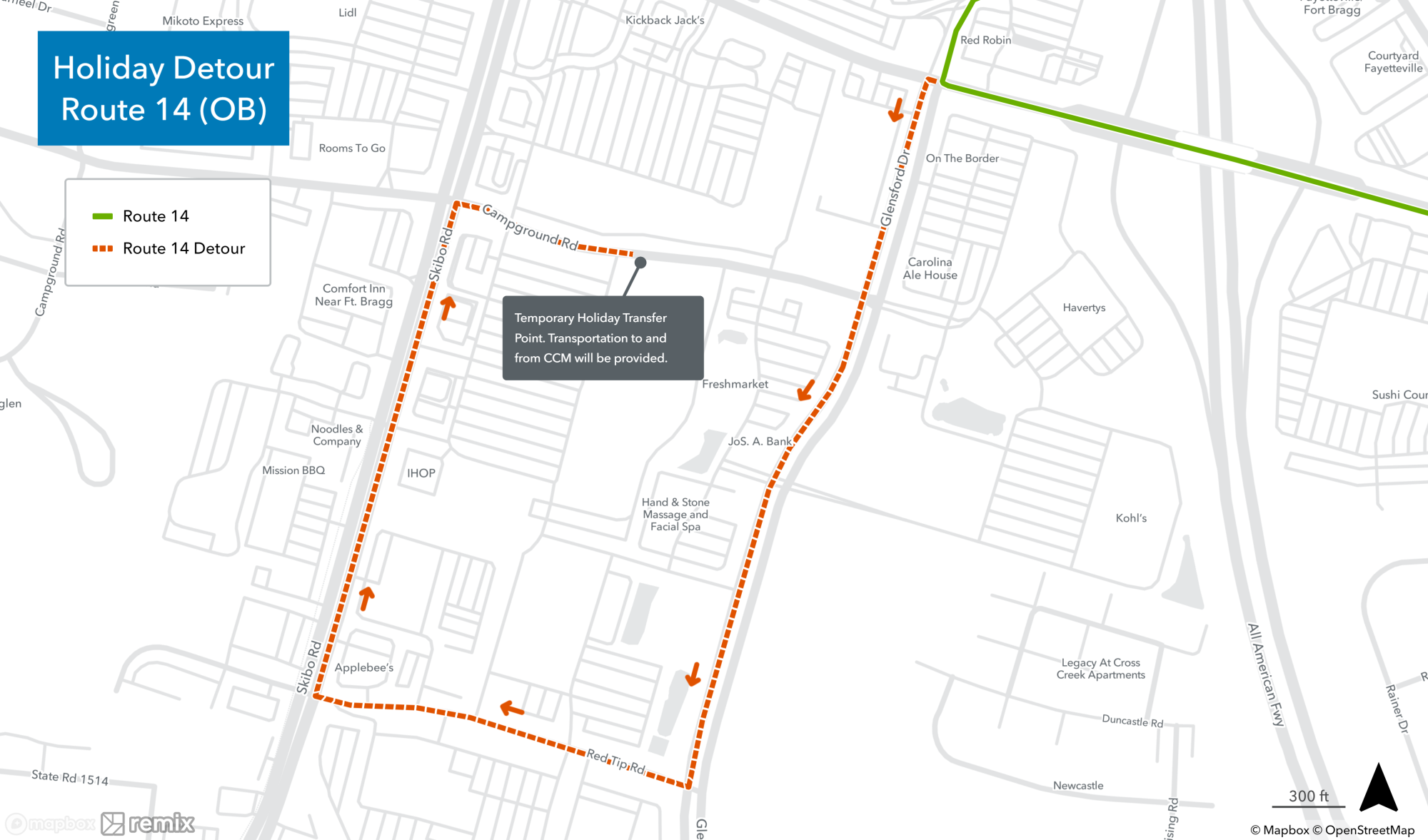 Holiday Mall Detours - Route 14 OB