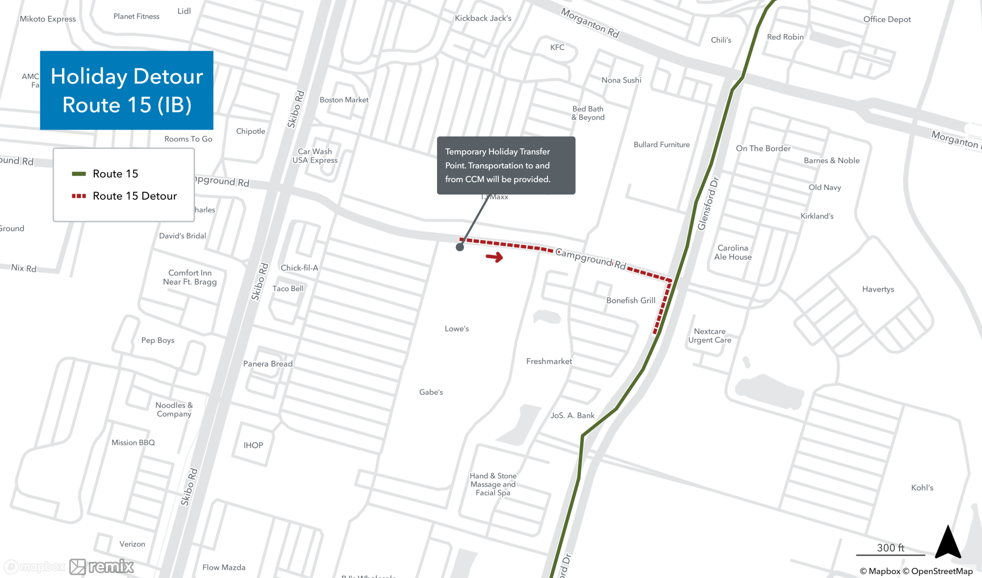 Holiday Mall Detours - Route 15 IB