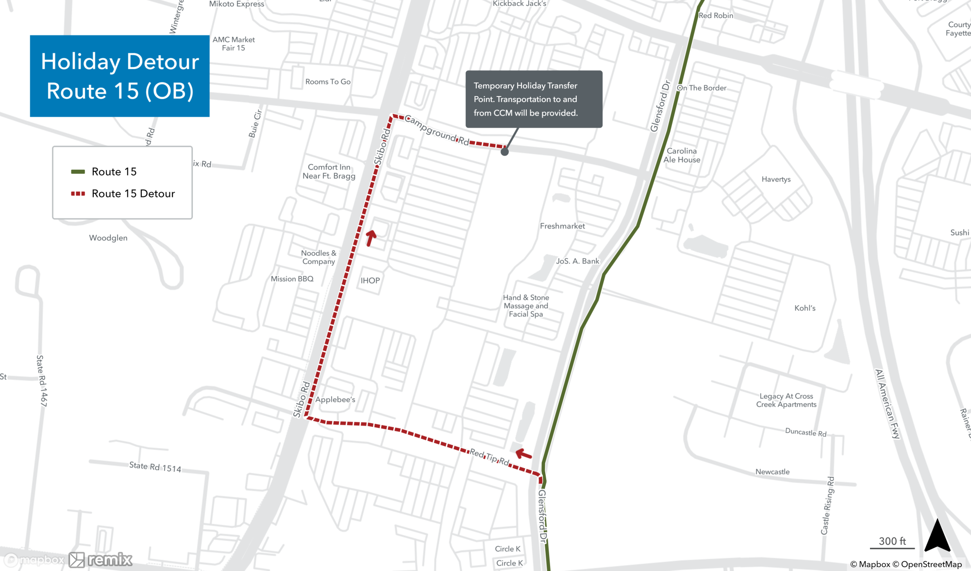 Holiday Mall Detours - Route 15 OB