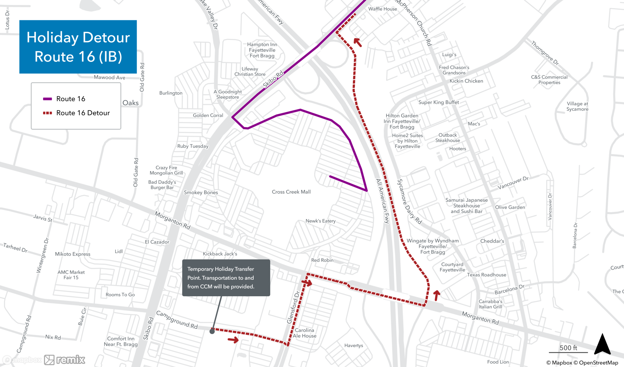 Holiday Mall Detours - Route 16 IB