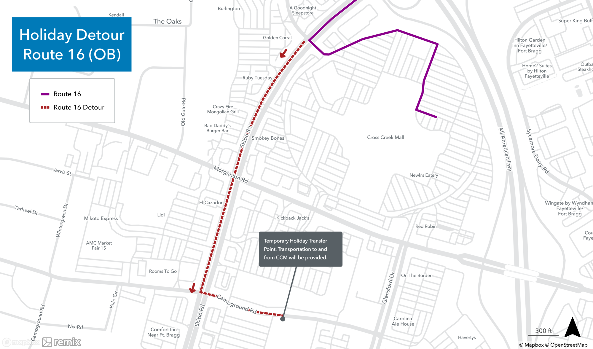 Holiday Mall Detours - Route 16 OB