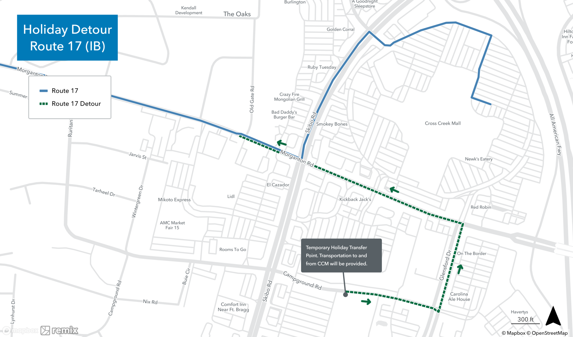 Holiday Mall Detours - Route 17 IB