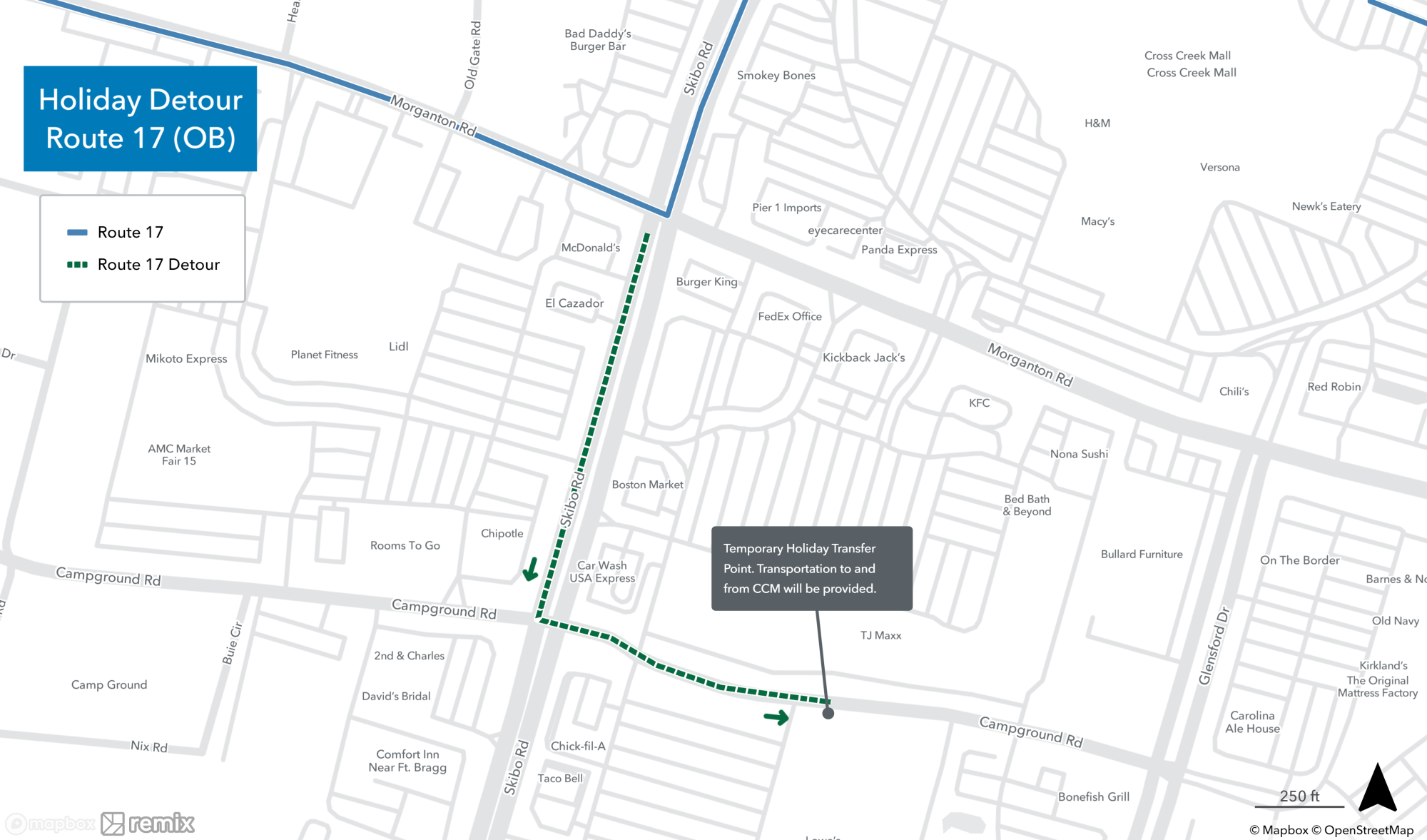 Holiday Mall Detours - Route 17 OB