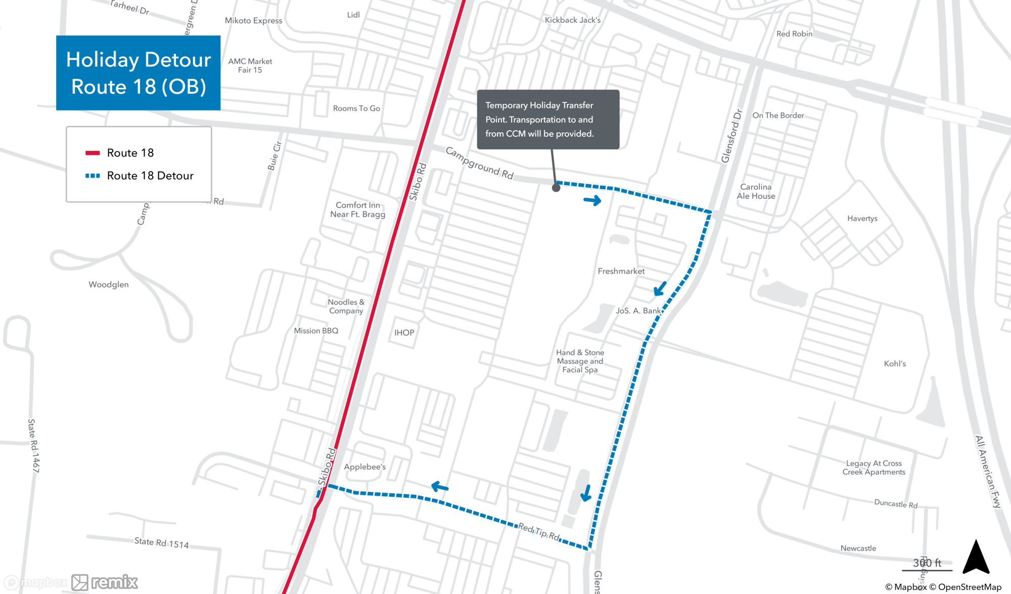 Holiday Mall Detours - Route 18 OB