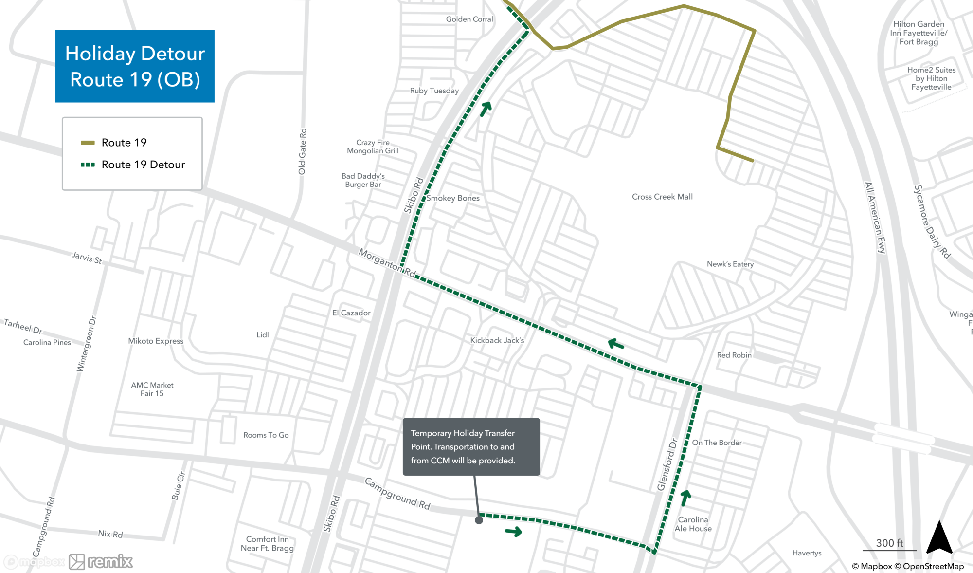 Holiday Mall Detours - Route 19 OB