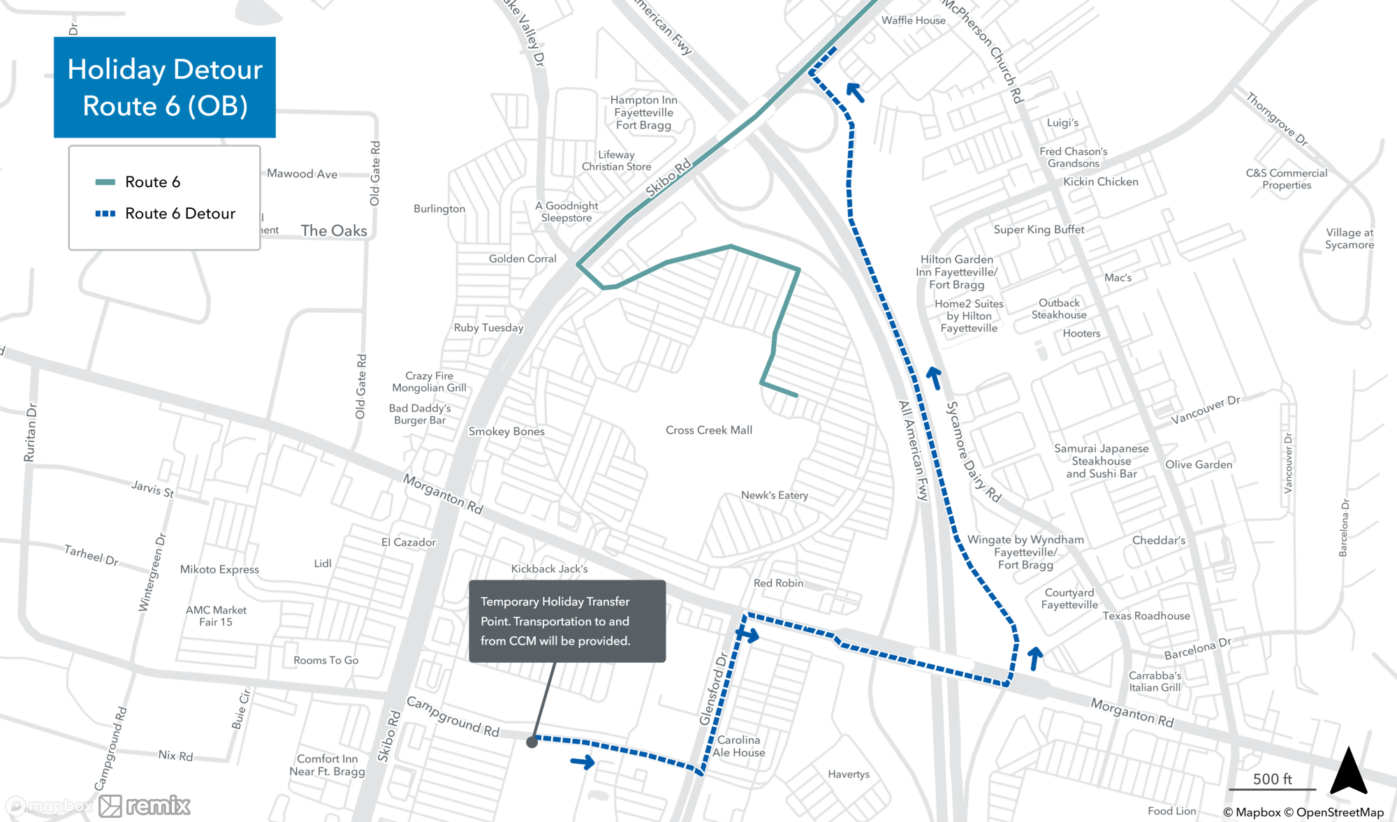 Holiday Mall Detours - Route 6 OB